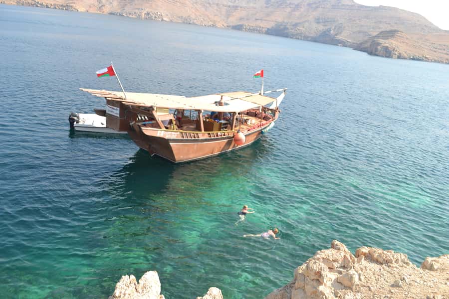 From UAE: Musandam Khasab Dolphin Watching Trip with Lunch - Telegraph Island: The First Swimming Stop