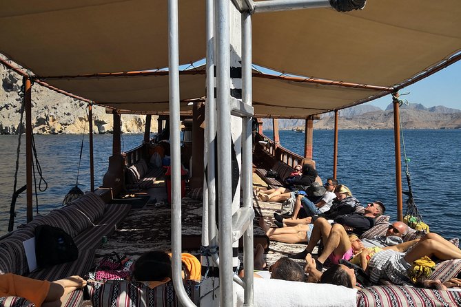 Khasab Dhow cruise-Half day with summing, dolphin watching - Leaving Khasab for the Musandam fjords