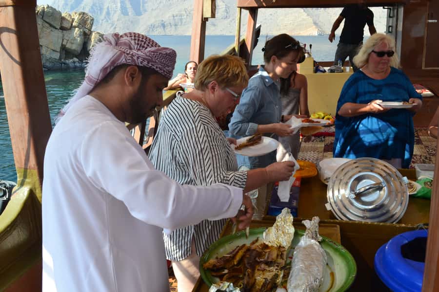 Musandam/Khasab: Overnight Dhow Cruise with Camping and BBQ - Setting out from Khasab into Khor Sham Fjord