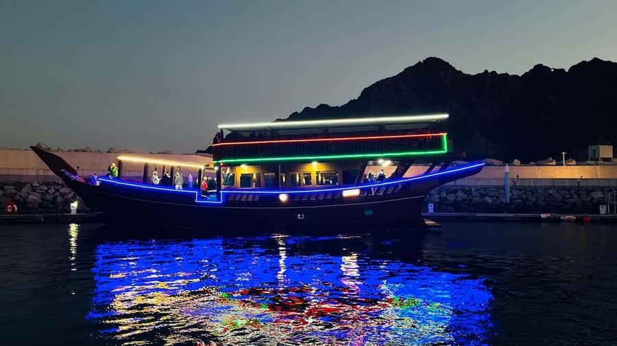 Muscat: Omani Dhow Coastal and Sunset Cruise - Mirani, Jalali, and Al Alam Palace from the sea